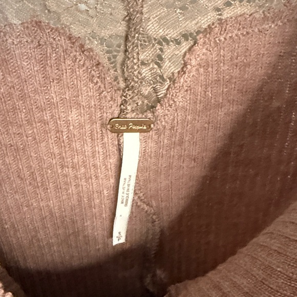 Free People Lace-Trim Ribbed Long Sleeve Top - Mauve Pink - Picture 2 of 5